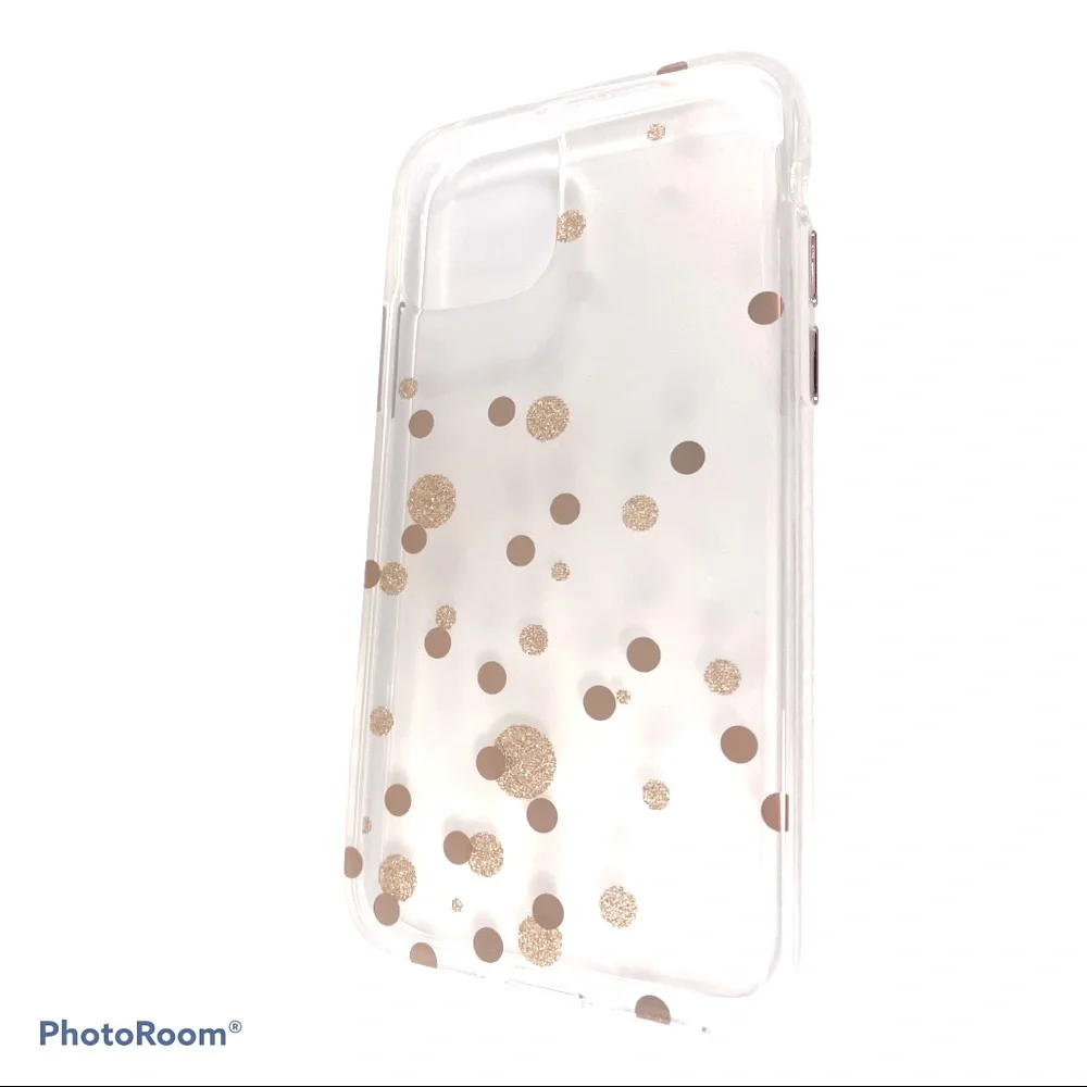 NEW! iPhone 11 Pro Protective Case Clear With Gold Polka Dots Sleek Lightweight